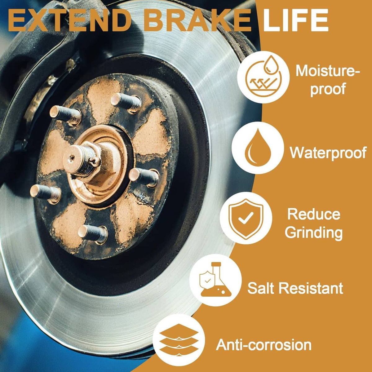 ZDBB copper anti-seize paste bottle beside brake rotor graphic for moisture-proof use