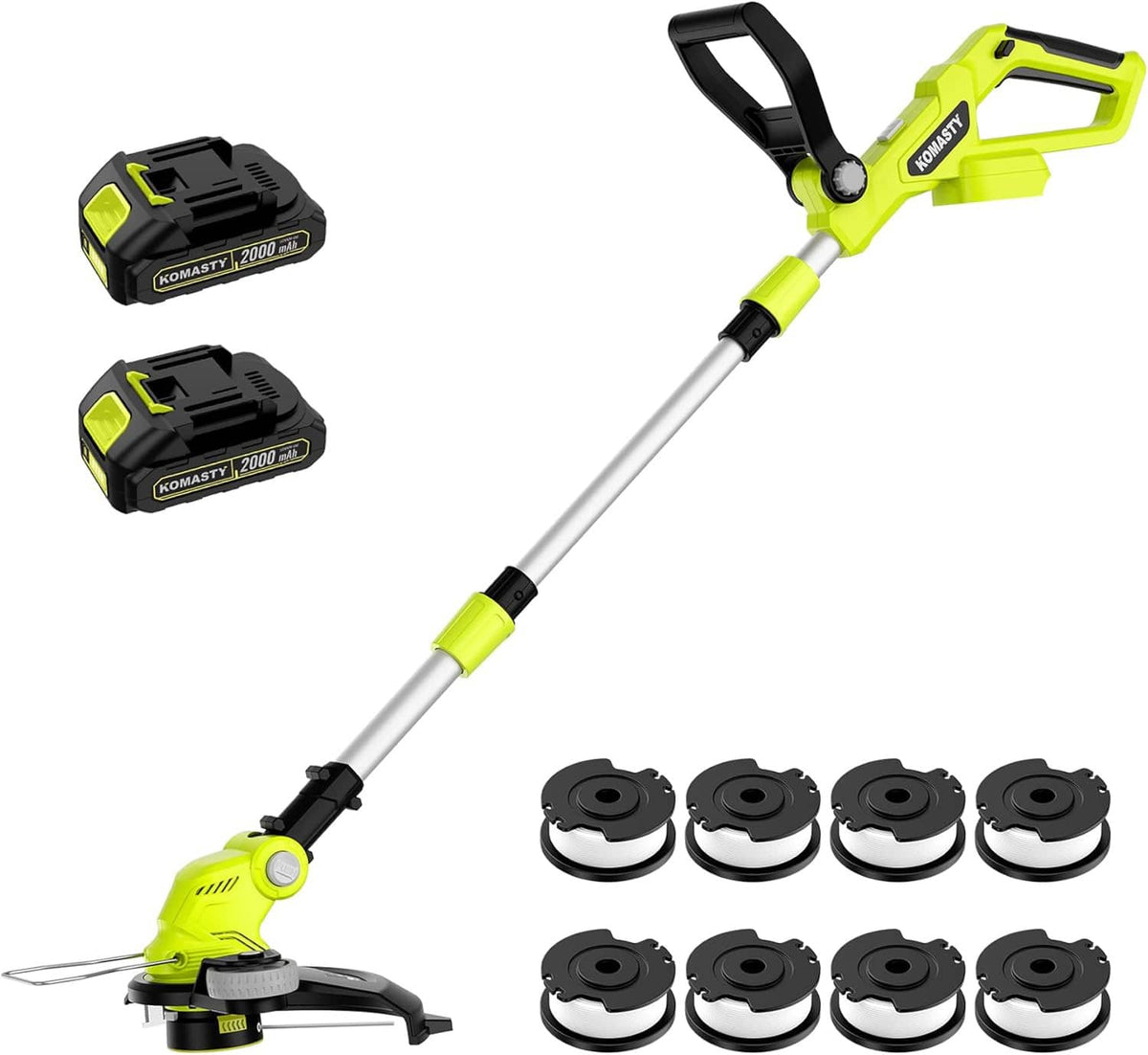 Cordless weed trimmer/edger kit with two batteries and multiple spare cutting spools