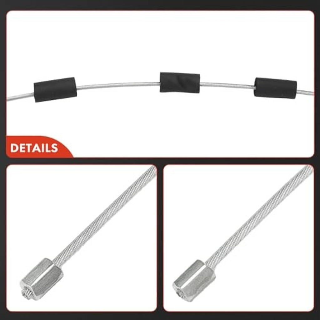 Parking brake cable assembly detail: crimped metal ends with black sleeves