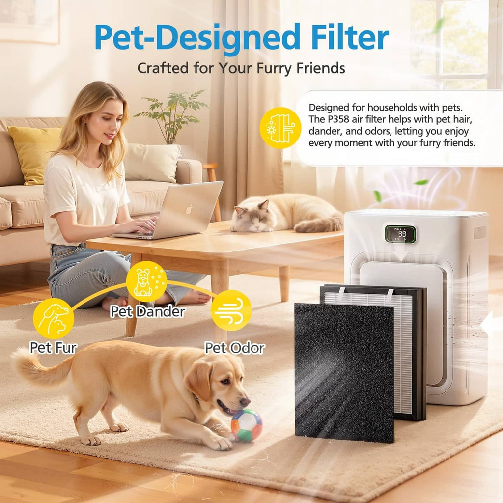 Pet air purifier replacement filters, black carbon and white HEPA pleated panel