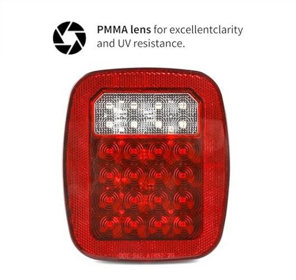 Square red 12V LED combination tail light, clear top LED panel and red lower lens