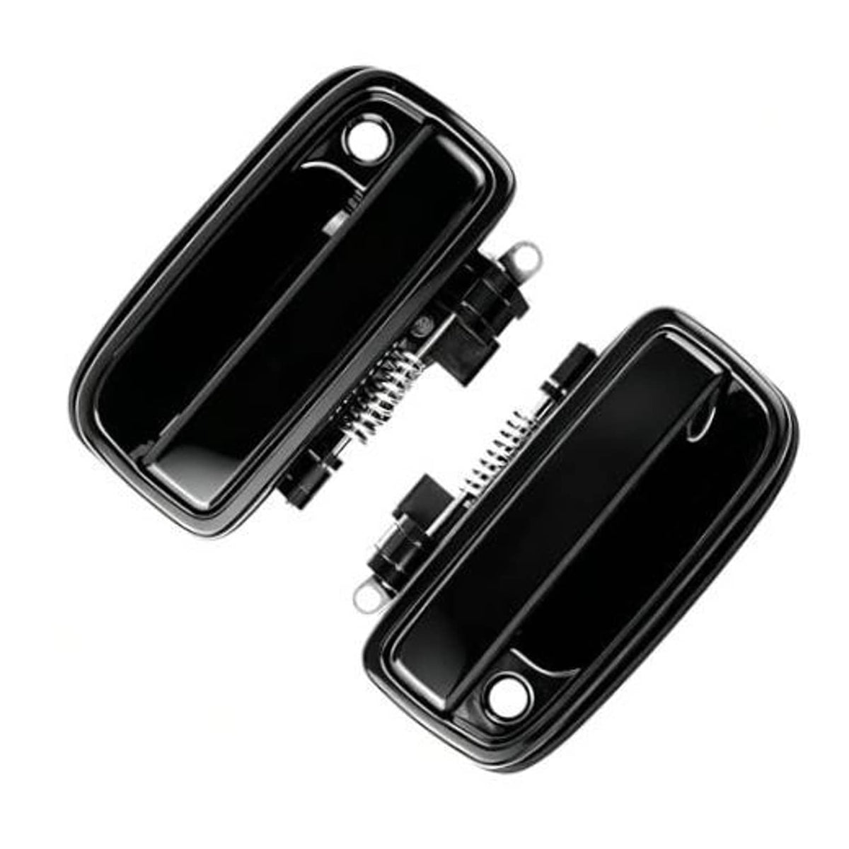 Black exterior door handle set showing two handles with spring linkage.