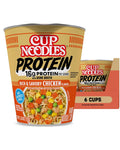 Nissin Cup Noodles Protein ramen cup with Rich & Savory Chicken flavor graphics