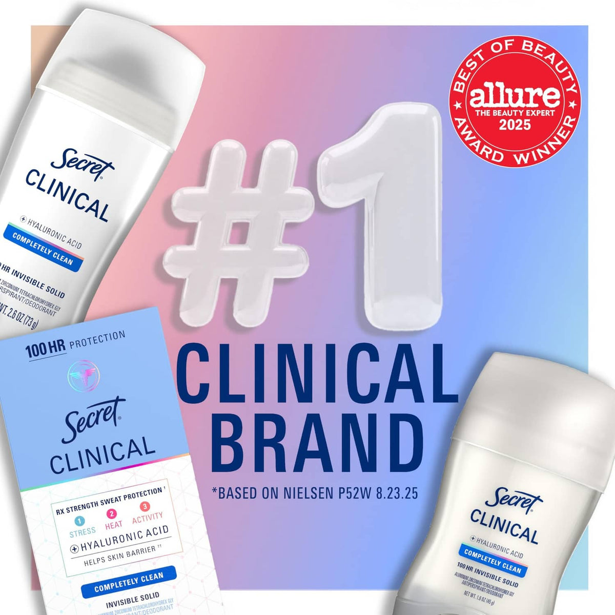 Secret Clinical antiperspirant white solid in container with pack and logo