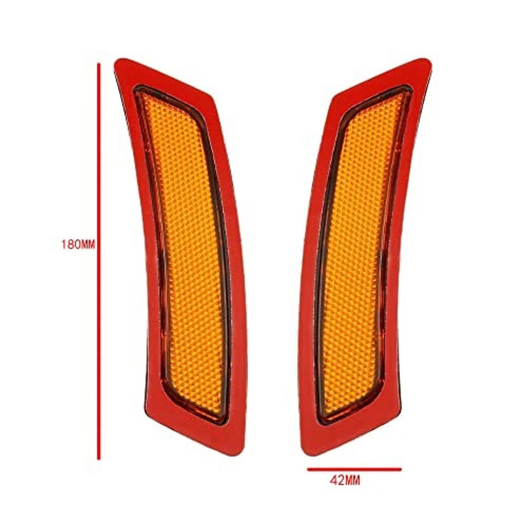 Pair of amber side marker lights with red housings and slim vertical shape