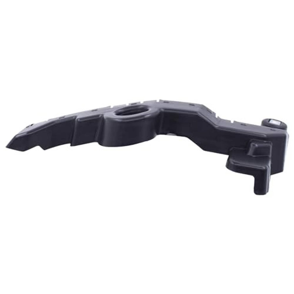 Black bumper bracket guide base with molded ridges and side mounting tab