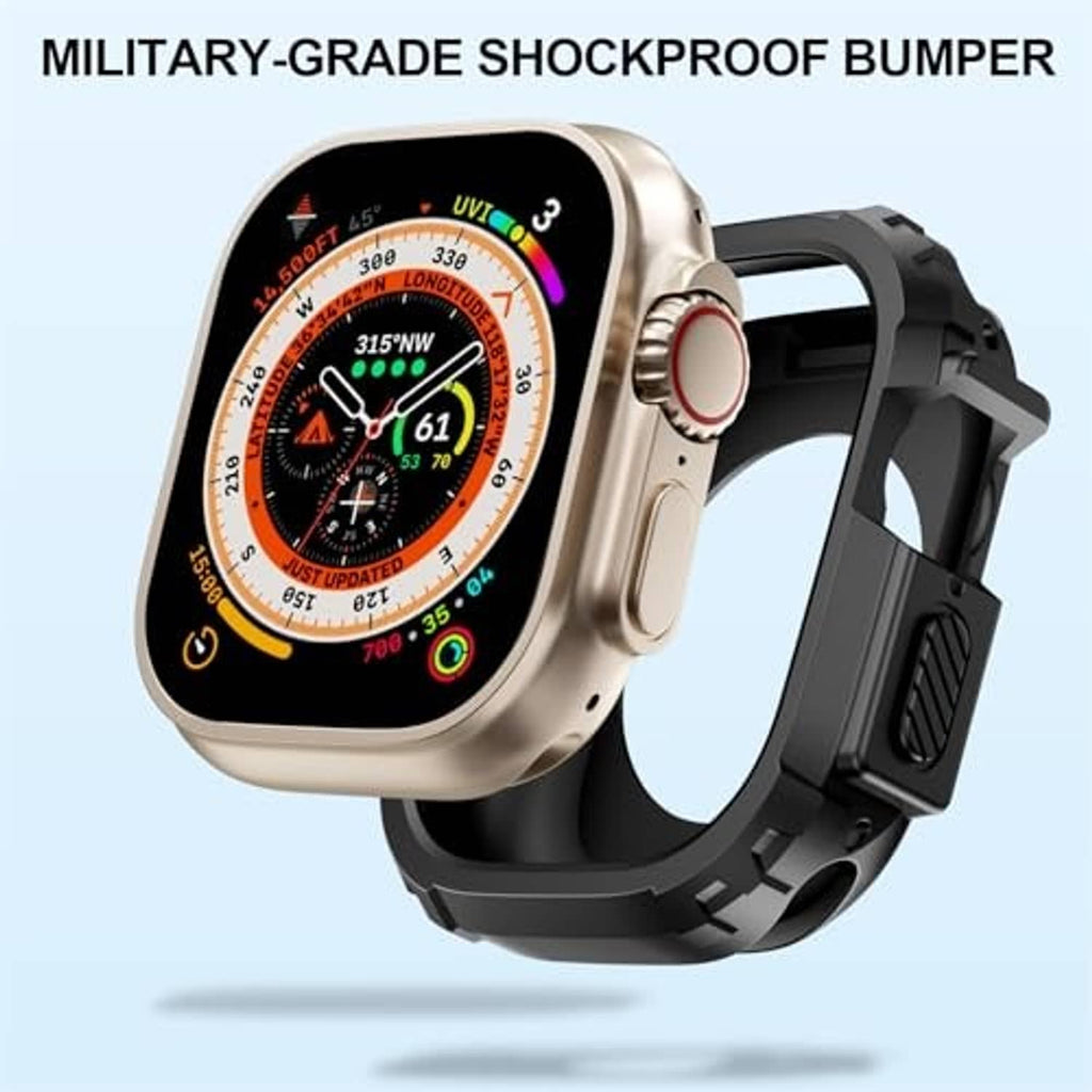 Shockproof watch bumper case for Apple Watch Ultra with black and silver frame