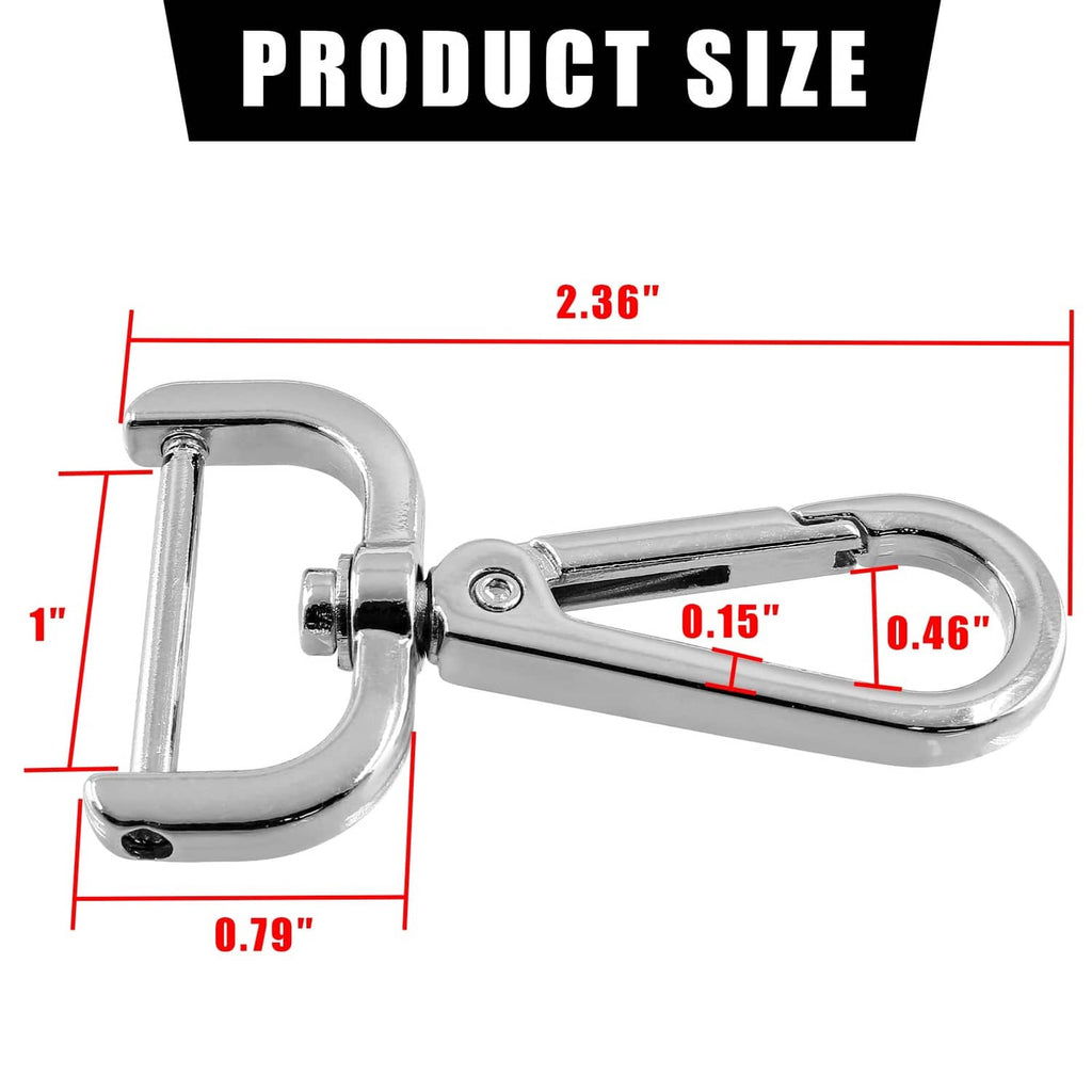 Silver snap swivel hook clasp with size measurements shown