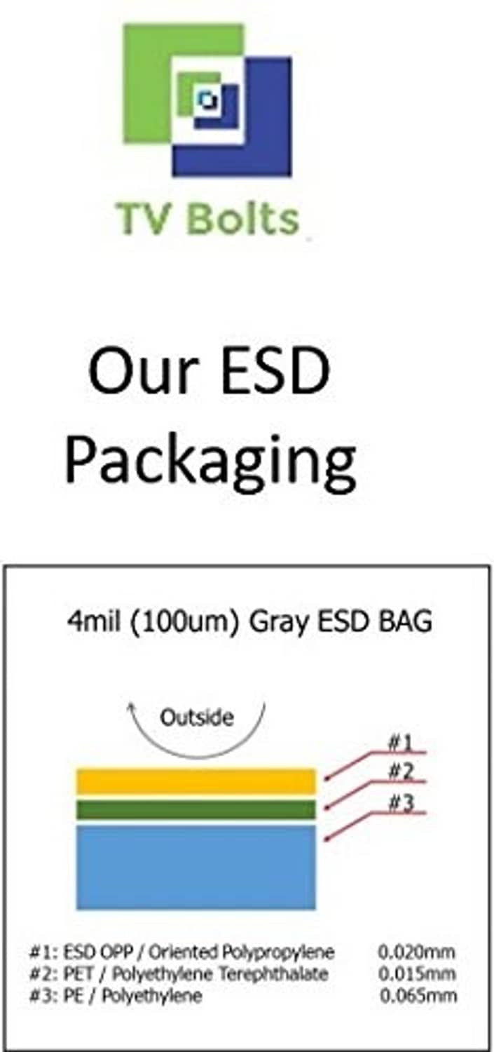 ESD gray bag packaging, 4mil (100um) protective wrap for TV mounting bolts