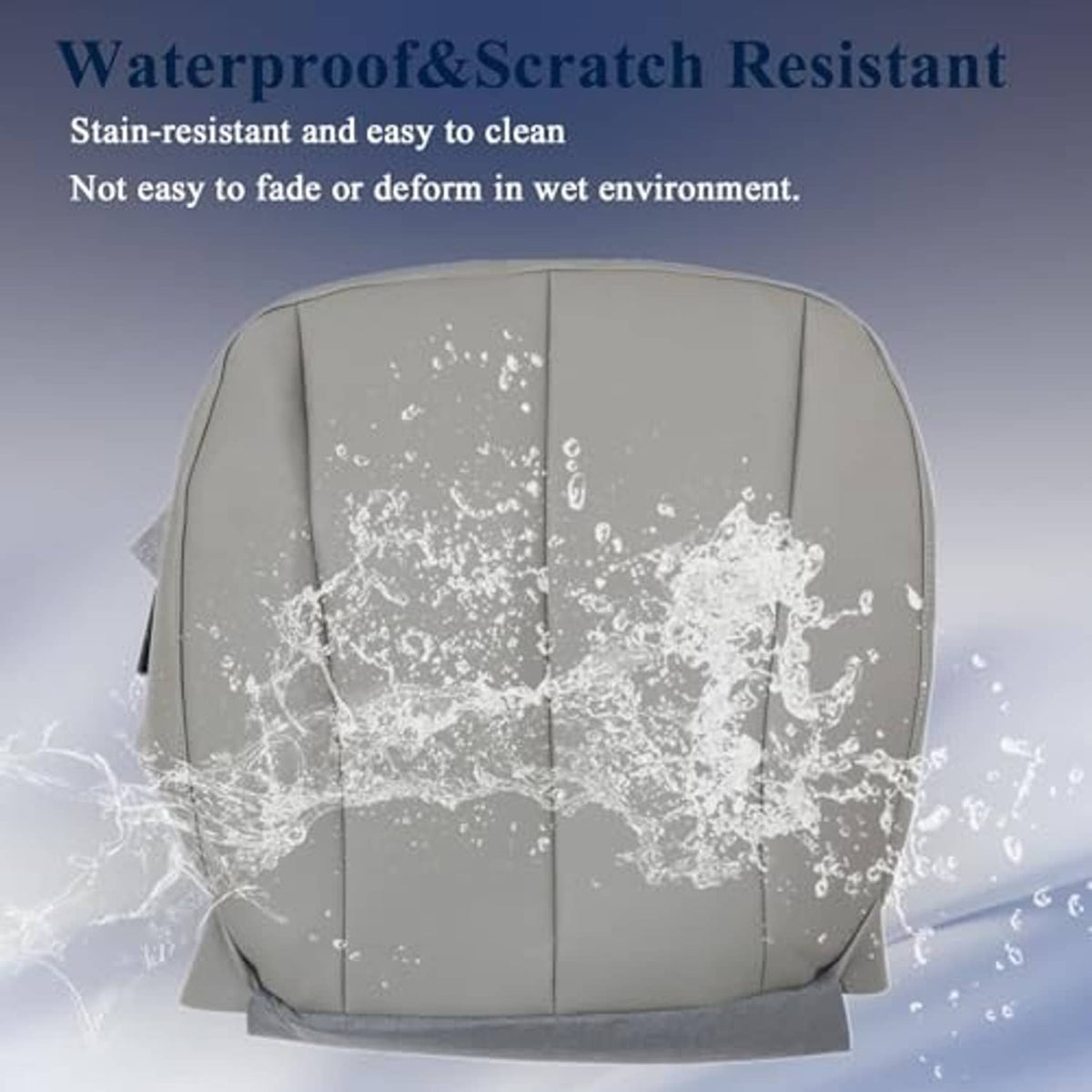 Gray front driver-side seat bottom replacement cover with water-splash pattern