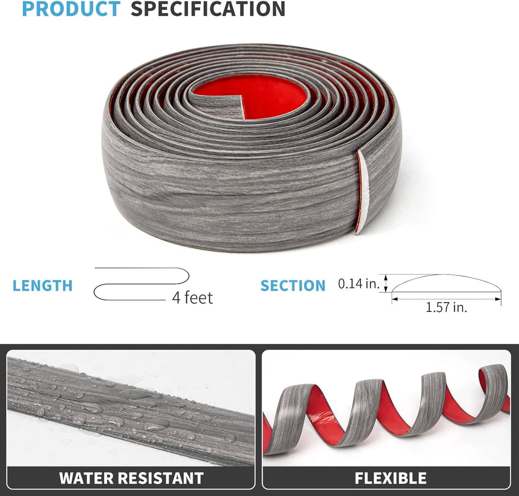 Gray woodgrain self-adhesive vinyl strip roll with red adhesive liner