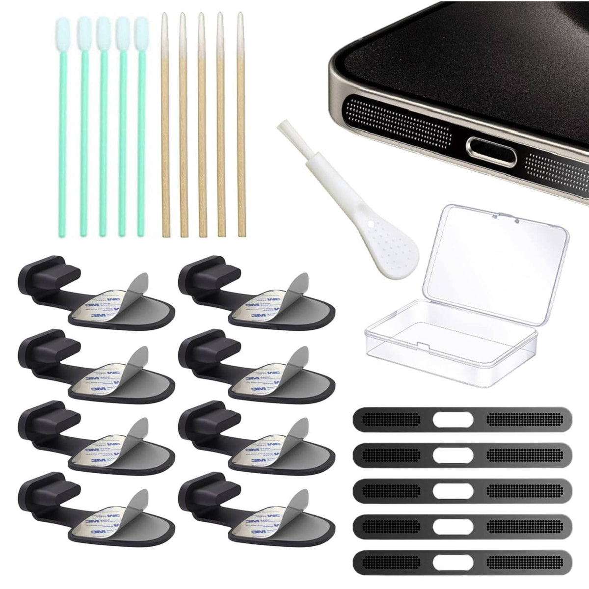 8-pack black charging-port dust plugs for iPhone protection against debris
