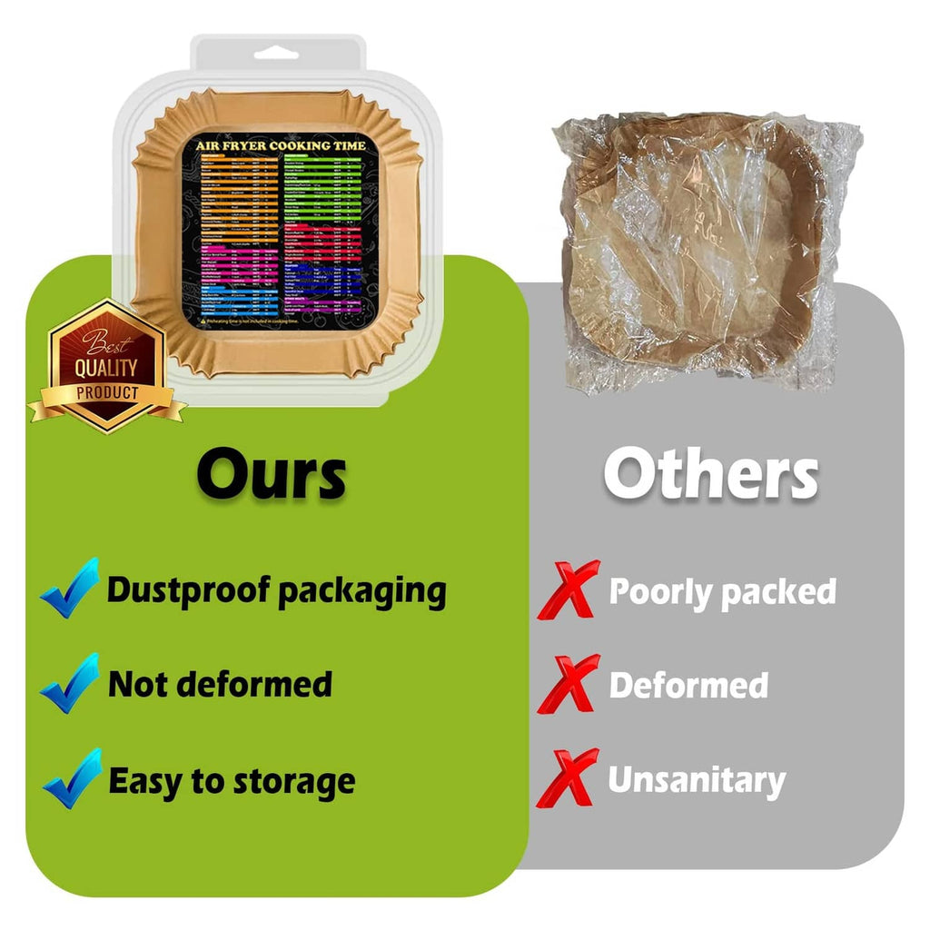 Square air fryer liner pack with dustproof packaging and bundled paper liners