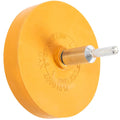 Yellow rubber eraser wheel with metal drill arbor shaft, decal stripe remover tool