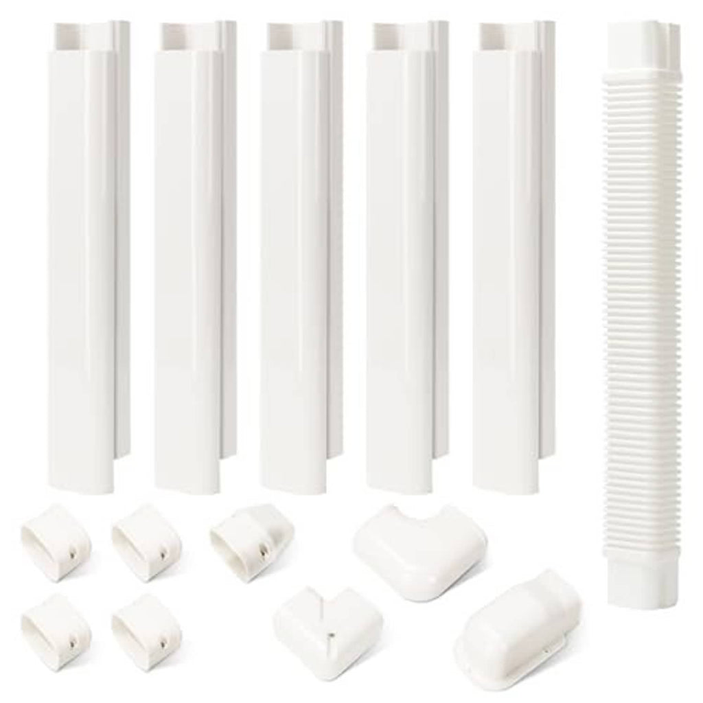 White mini split line set cover kit with multiple duct sections and corrugated flexible duct