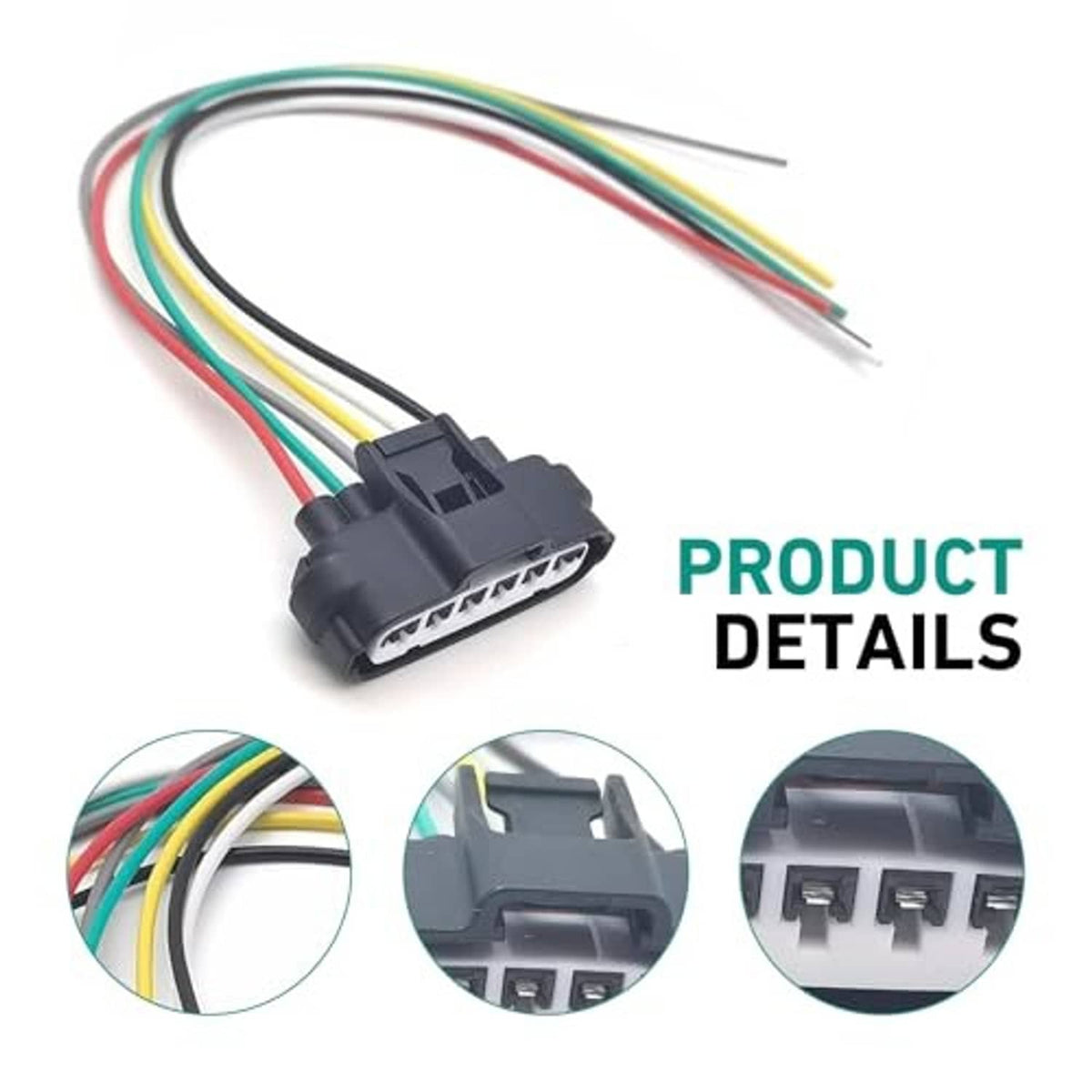 Throttle sensor wiring pigtail set with black connector housing and multi-wire leads, details