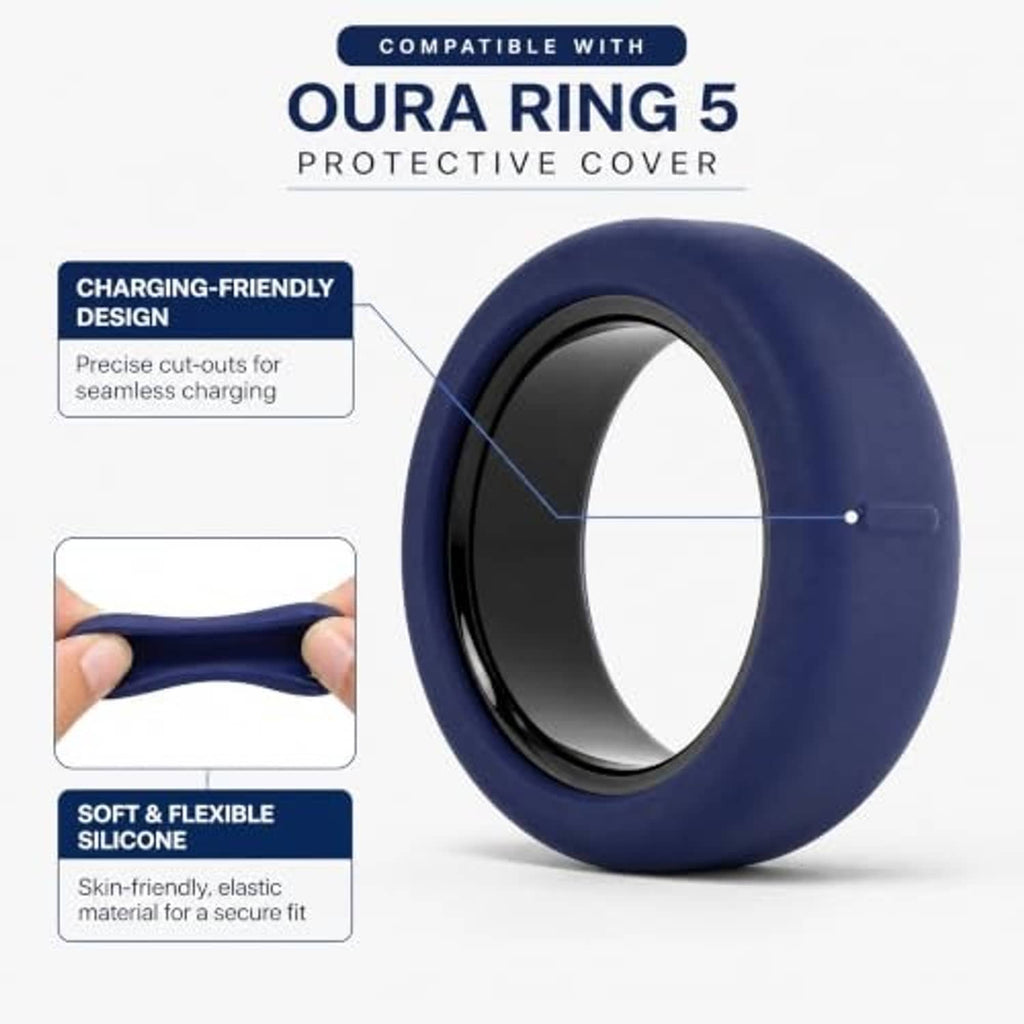 Blue silicone protective ring cover with precise cutout and glossy black inner opening
