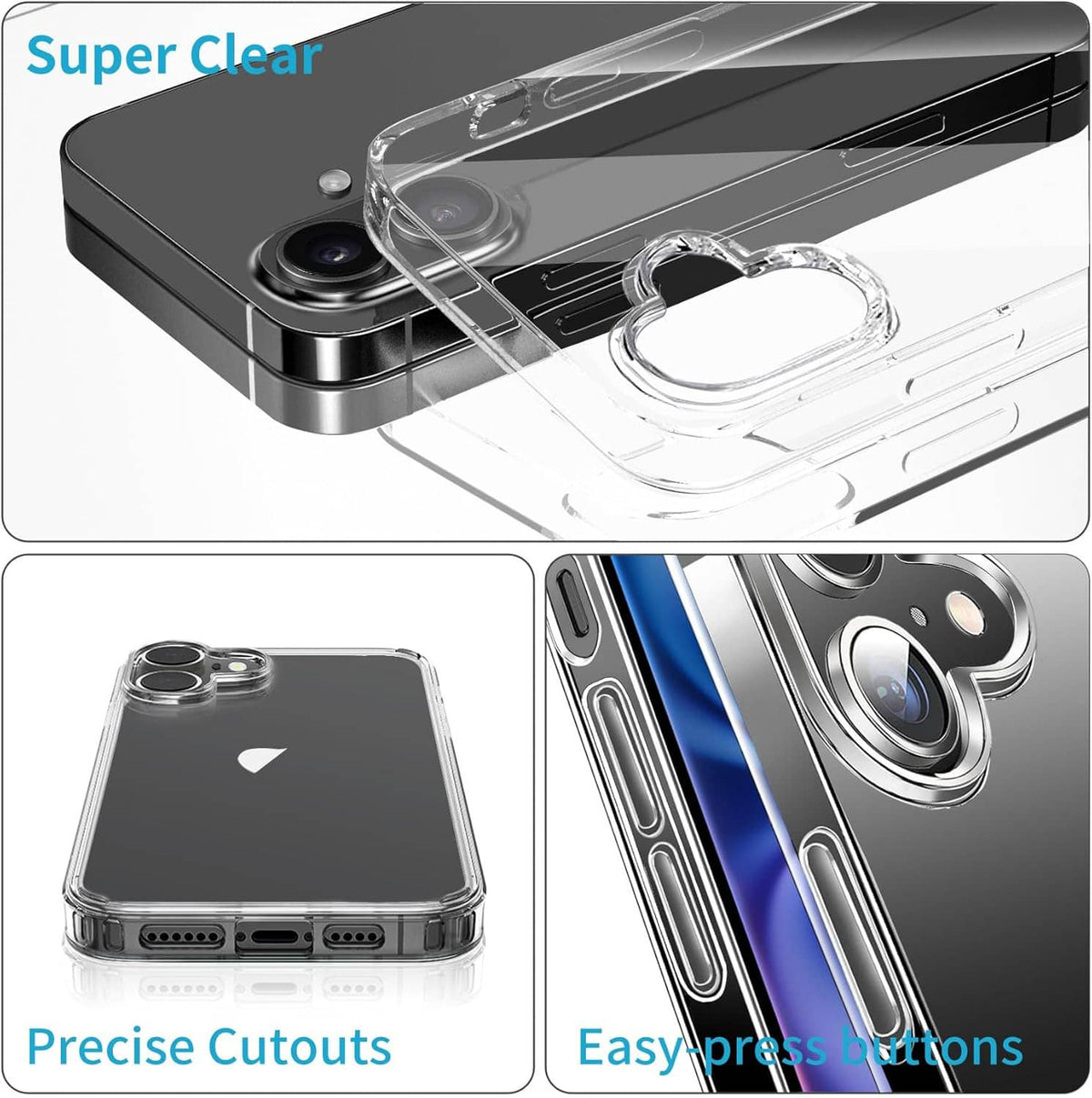 Super clear iPhone 16 Plus case with precise cutouts for buttons and charging ports