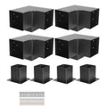 4x4 pergola inner 3-way corner bracket kit, black steel posts with mounting holes (4 pcs)