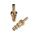 Solid brass 1/4 in air hose barb plug fitting with hex body and ridged barbed end