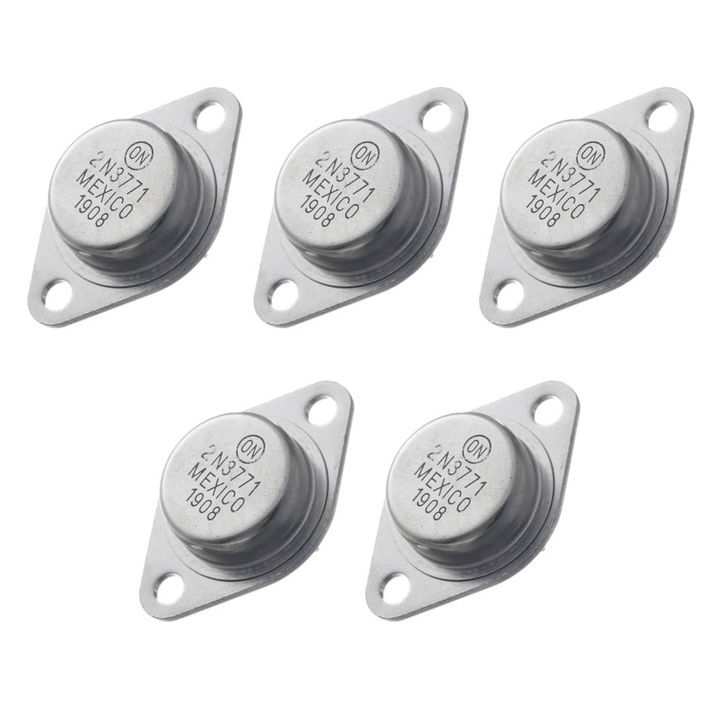 Pack of five TO-3 NPN power transistors with metal can and mounting tabs