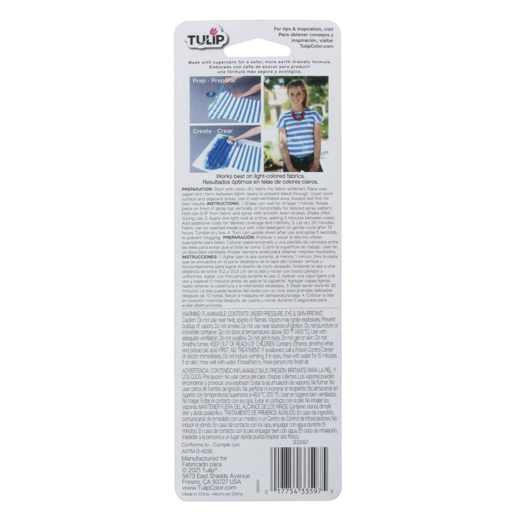 Tulip ColorShot matte red fabric spray paint back label with instructions