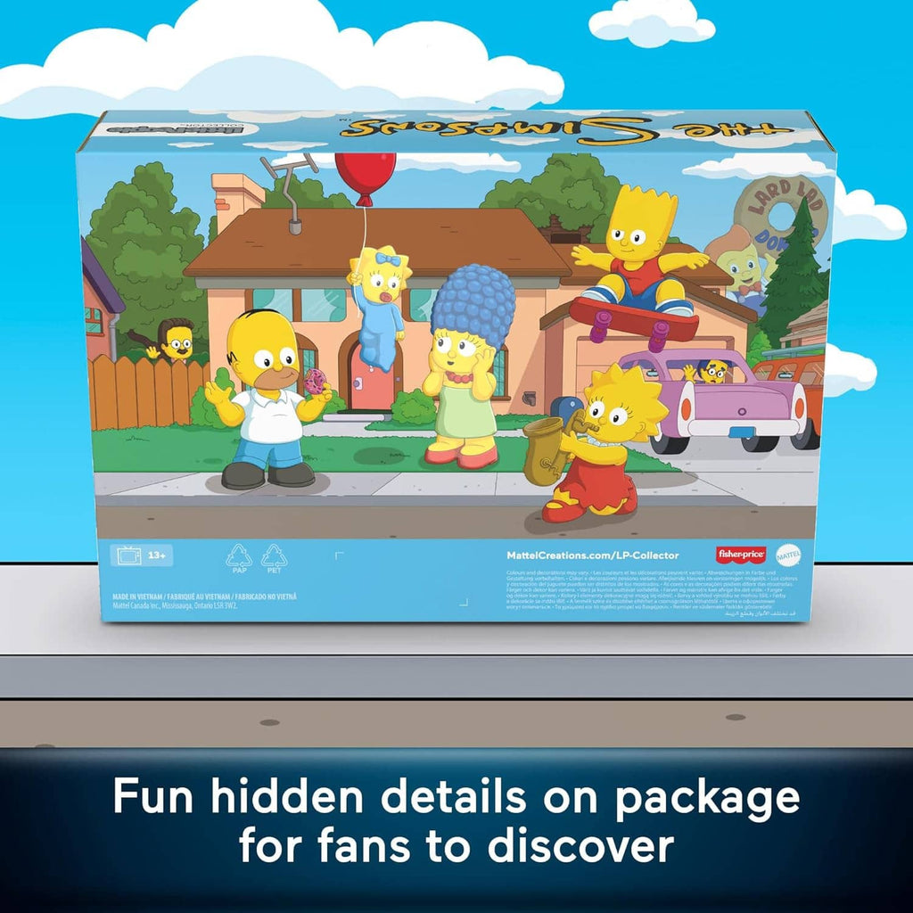 Simpsons collectible figure set box back with illustrated neighborhood scene and characters