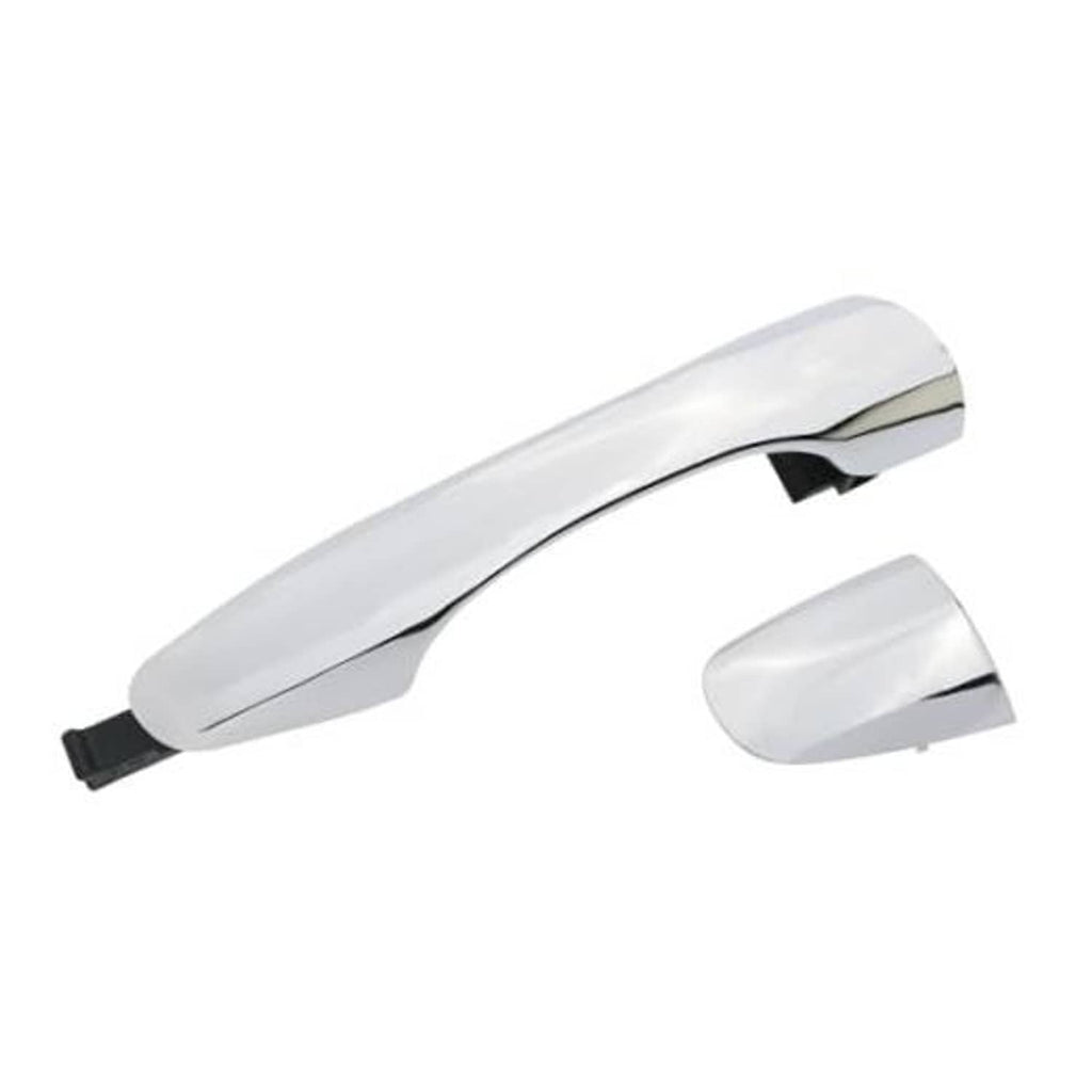 Exterior door handle with silver lever and black end cap cover