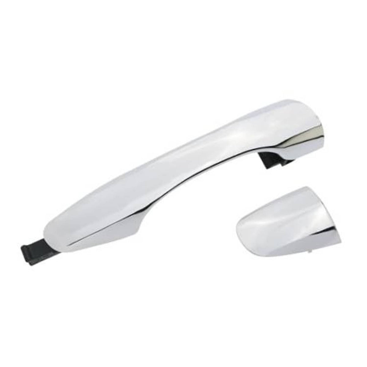 Exterior door handle with silver lever and black end cap cover
