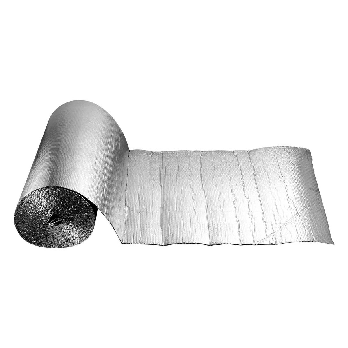 Reflective insulation roll with silver foil cylinder and rectangular folded radiant barrier