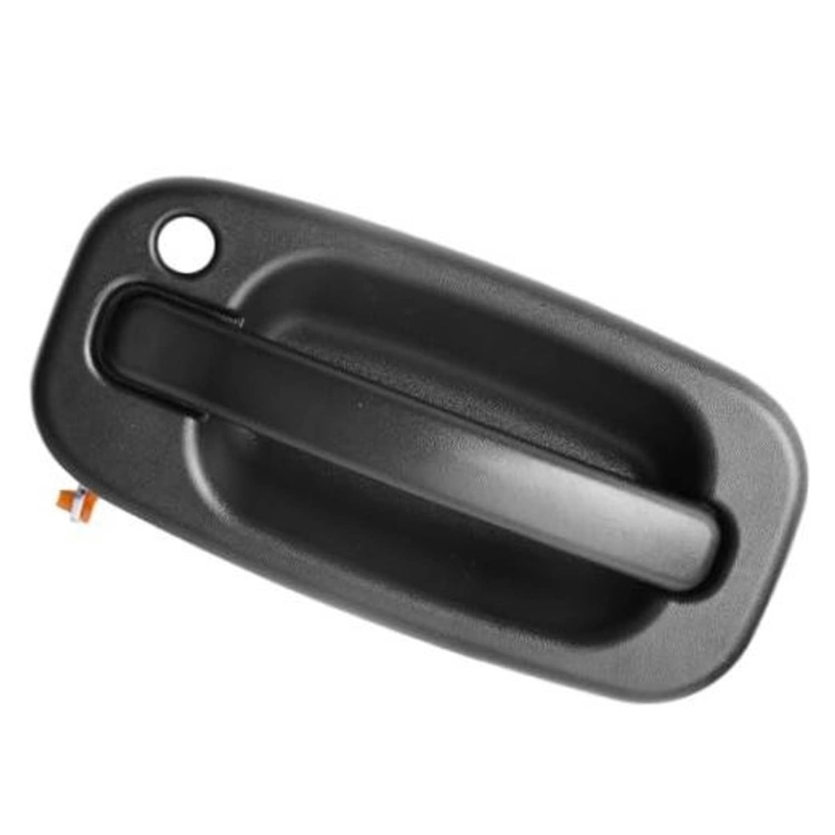 Black exterior door handle with oval recess and keyhole opening
