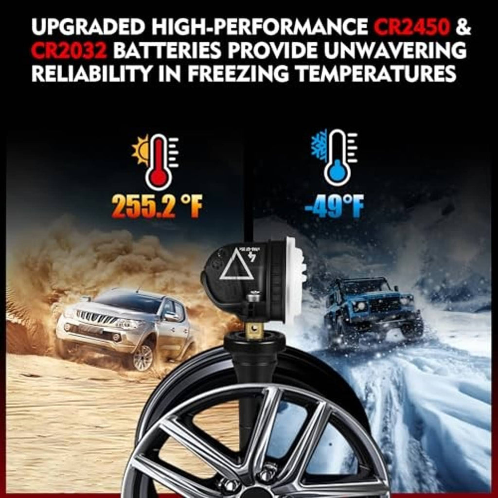 TPMS sensor with high-performance battery graphic and winter temperature icons