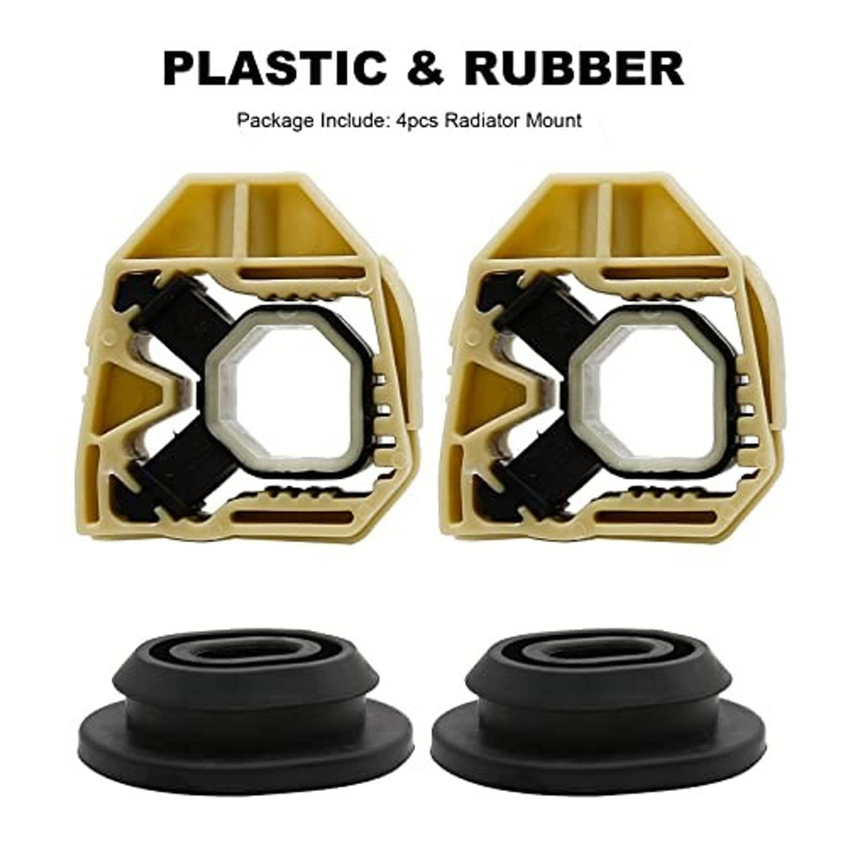 Radiator mounting kit: beige plastic brackets and black rubber bases, 4-piece set