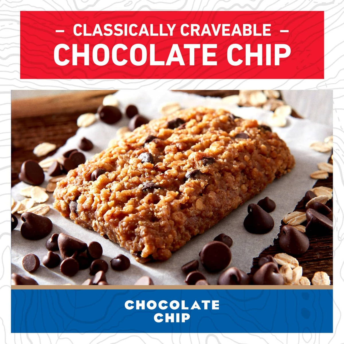 Chocolate chip protein energy bar on parchment with chocolate chips