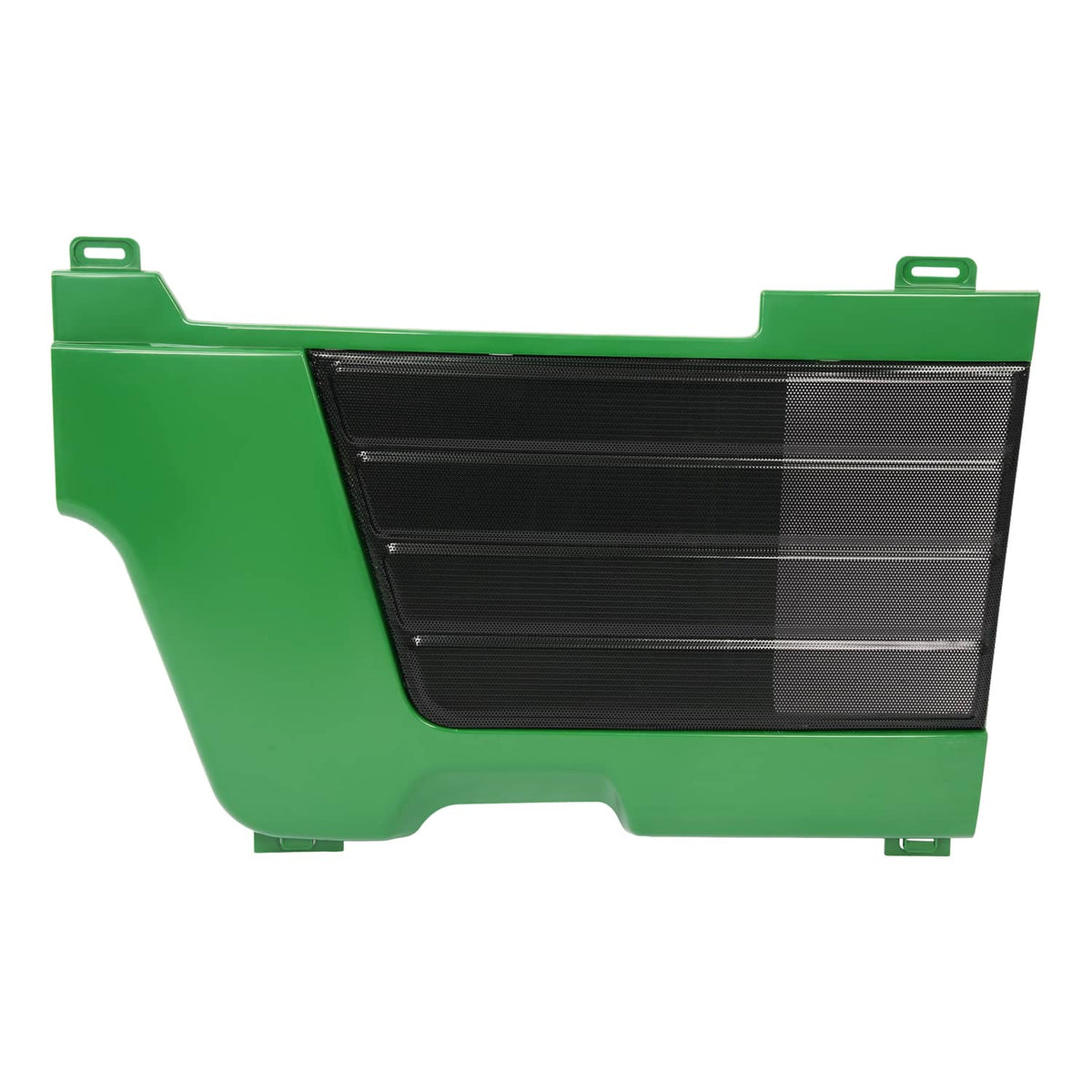 Green side panel grille with black mesh insert and mounting tabs along top edge