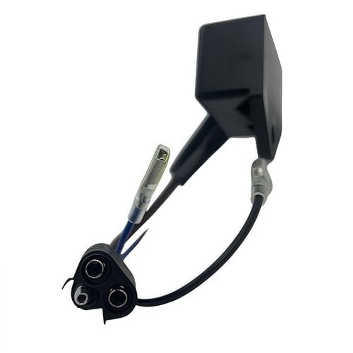 Ignition CDI module with blue/black cables and small black sensor-style connector
