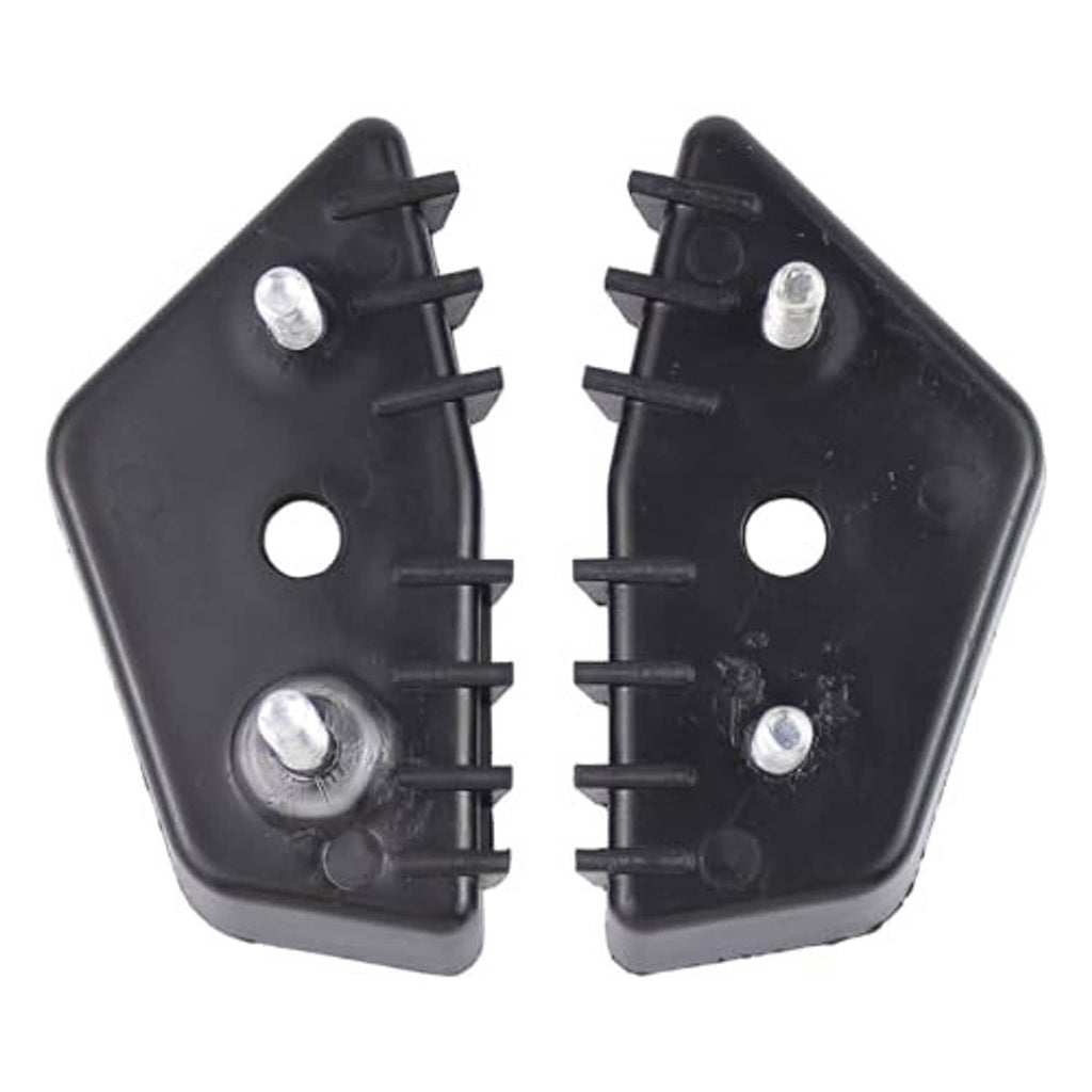 Front bumper support bracket pair, black plastic with metal bolts and side mounting teeth