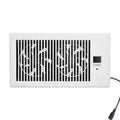 White wall register booster fan with vent grille and small control panel, power cord
