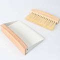 Mini beechwood dustpan and broom brush set with light tan bristles