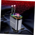 Silver retractable car charger with dual USB connectors on top