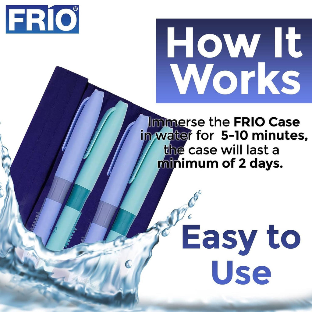 FRIO cooling case open with blue lining and fit tubes for cooling