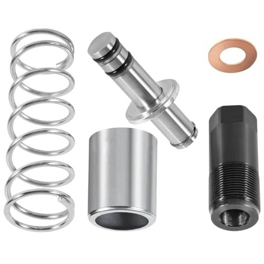 Pump piston replacement kit with coiled spring, metal piston rod, cylinder sleeve, washer
