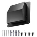 6-inch hooded wall vent cover in black steel, with louver and side mounting plate