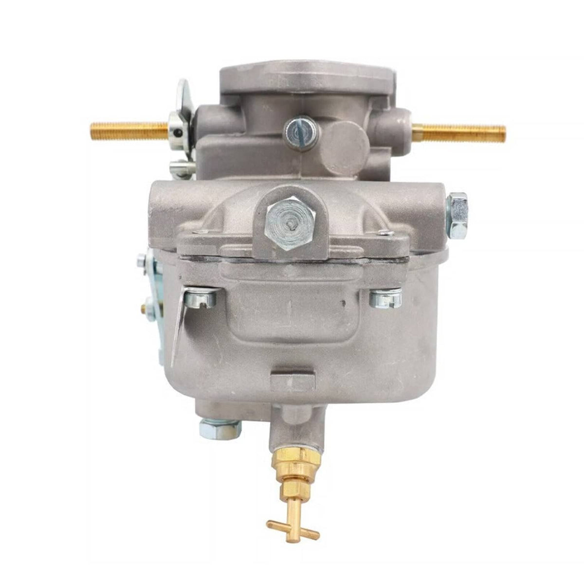 Metal carburetor assembly with top cover and fuel inlet fitting
