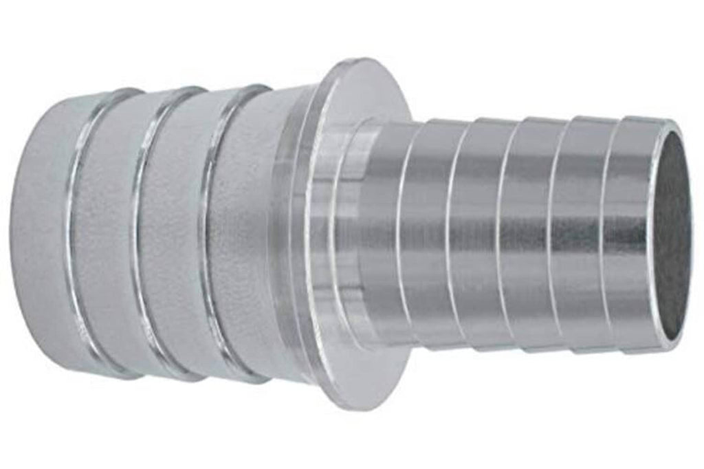 Stainless steel hose barb coupler reducer fitting, ribbed splicing end and open bore