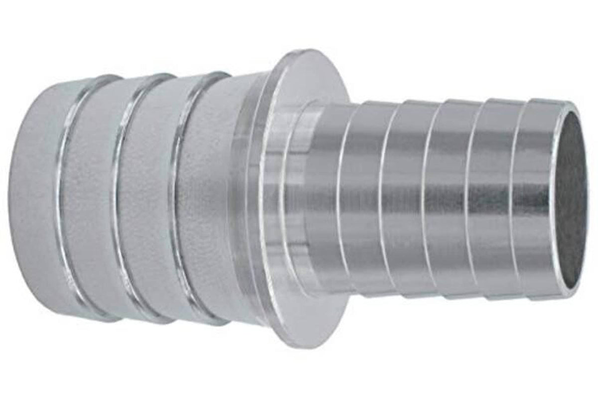 Stainless steel hose barb coupler reducer fitting, ribbed splicing end and open bore