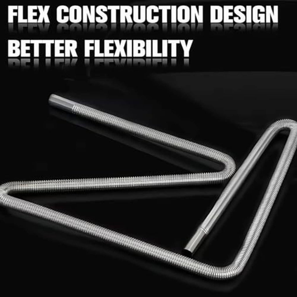 Flexible exhaust pipe with ribbed stainless steel coil in an angled U shape