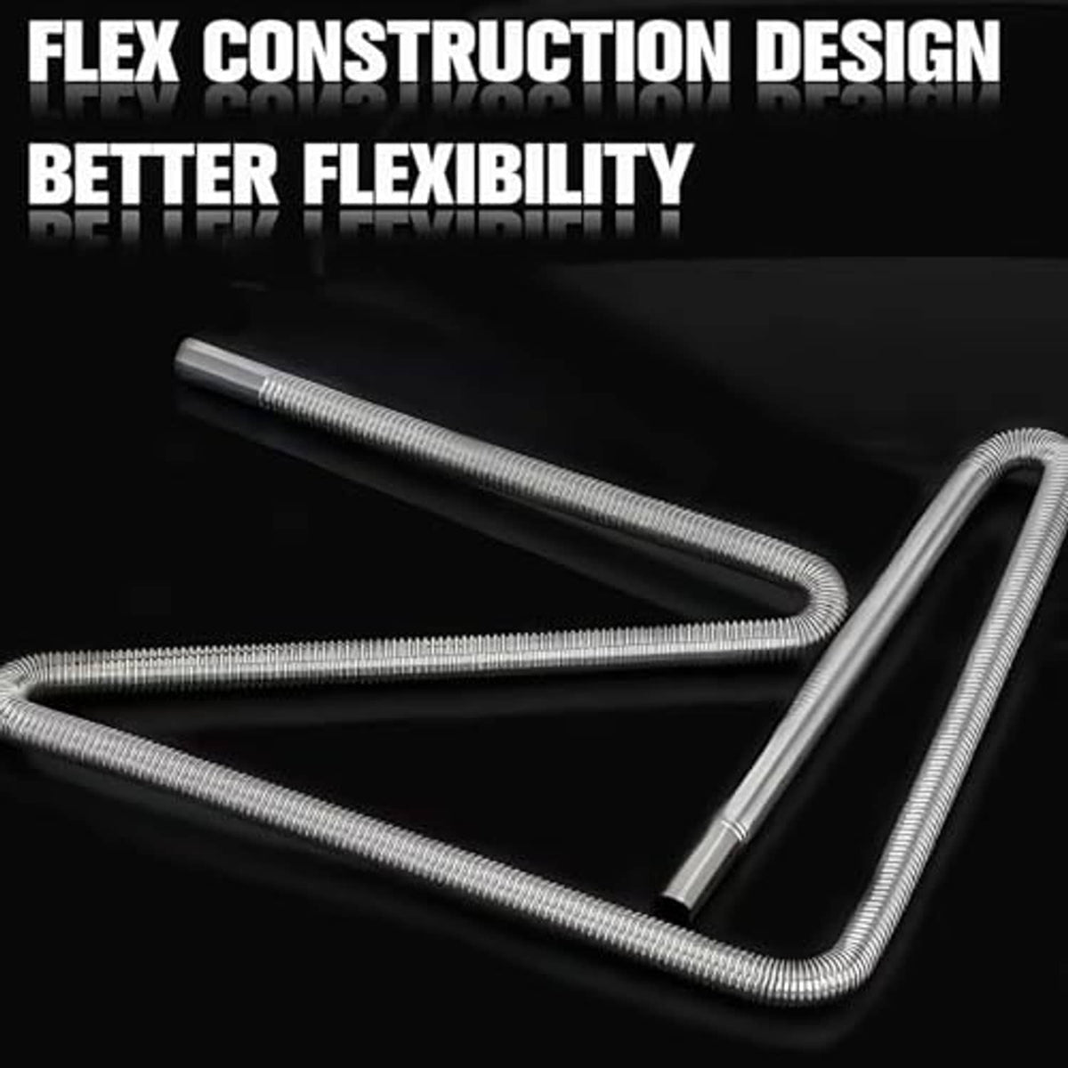 Flexible exhaust pipe with ribbed stainless steel coil in an angled U shape