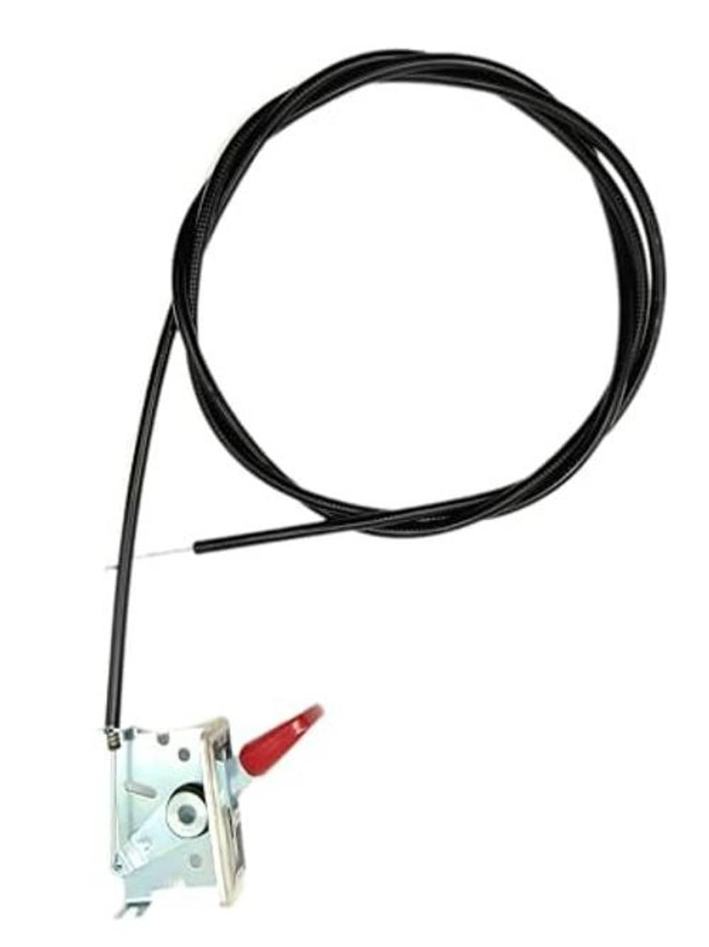 Throttle cable with black wire loop and metal mounting bracket