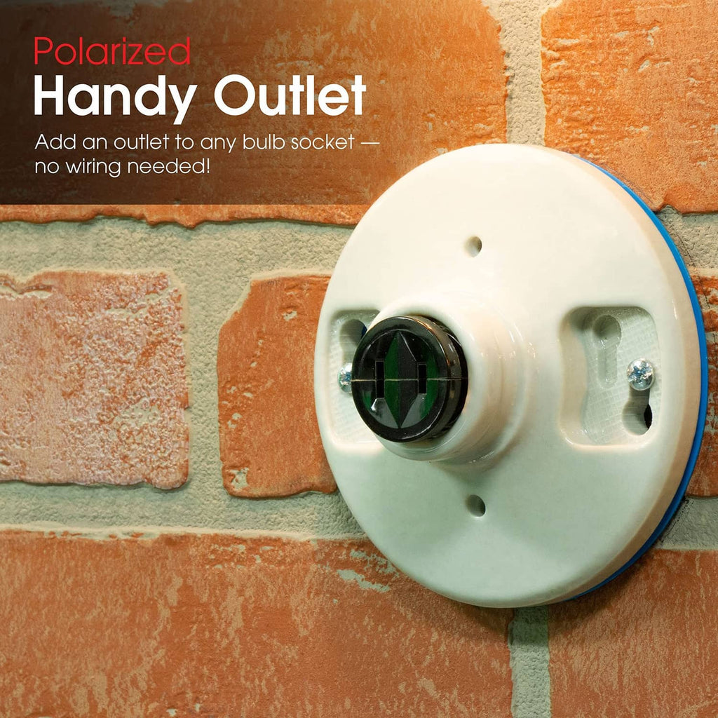 White polarized handy outlet plug adapter with 2-prong socket, wall-mount style